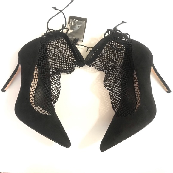Zara High Heels Black Mesh Lace Up Size 6 - Picture 2 of 8